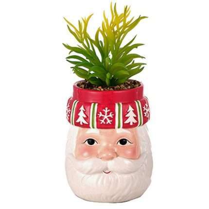 Vaso Ceramica Babbo Natale con Pianta 25 cm