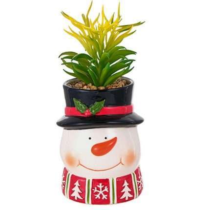 Vaso Ceramica Pupazzo di Neve con Pianta 24 cm
