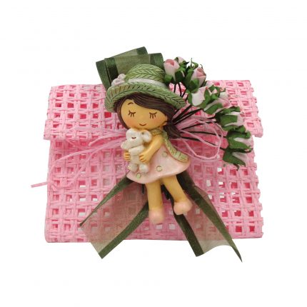 Bomboniera bustina in iuta con magnete bimba con elefantino