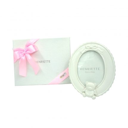 Bomboniera cornice ovale bianca con orsetto Henriette