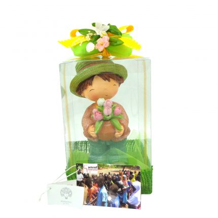 Bomboniera solidale bimbo con tulipani